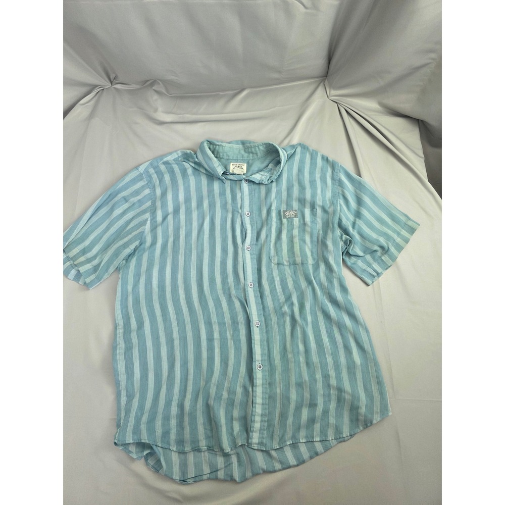 Brittania Mens XL Blue White Striped Short Sleeve Button Up Shirt Vintage Style